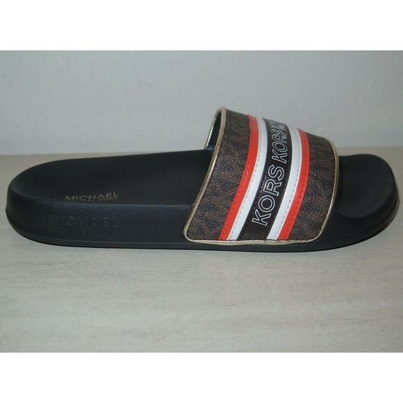 Michael Kors Women's Sz 6M Brown/Crimson Red Gilmore Slides - Picture 5 of 8